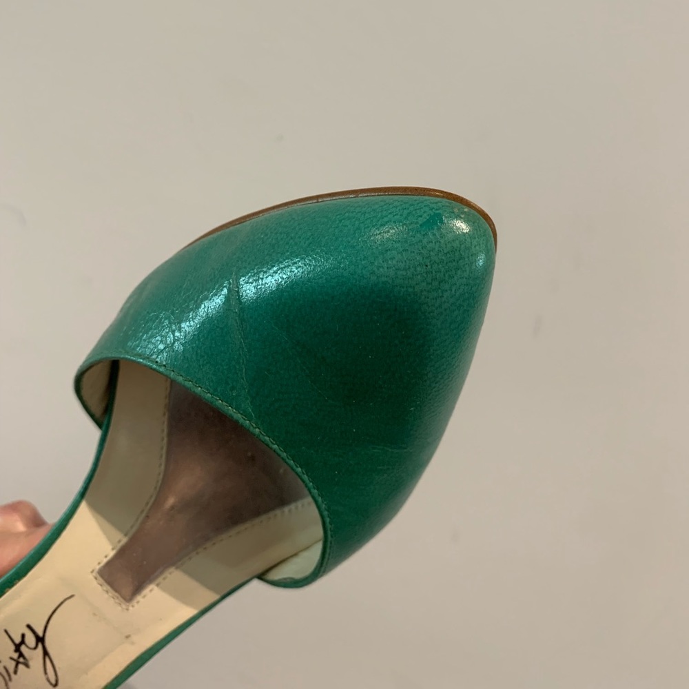 Vintage Style Green Pointed Toe Heels Ankle Strap Colorblock Pumps Size 6 - Picture 11 of 15